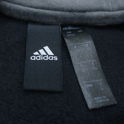 Adidas Mens Black Pullover Hoodie L Logo Graphic Fleece Sweatshirt