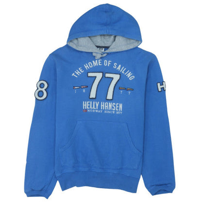 Helly Hansen Men's Blue Pullover Hoodie Size S Embroidered Sailing Design