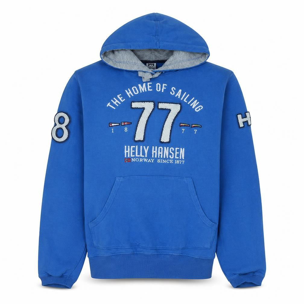 Helly Hansen Men's Blue Pullover Hoodie Size S Embroidered Sailing Design
