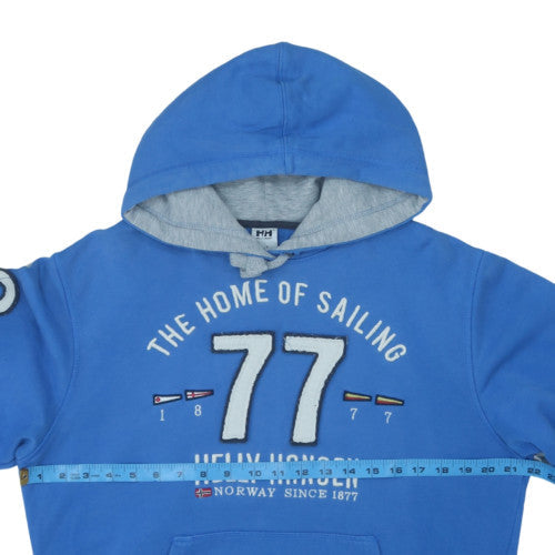 Helly Hansen Men's Blue Pullover Hoodie Size S Embroidered Sailing Design