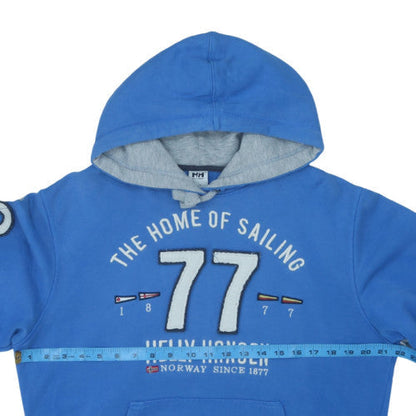 Helly Hansen Men's Blue Pullover Hoodie Size S Embroidered Sailing Design