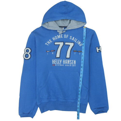 Helly Hansen Men's Blue Pullover Hoodie Size S Embroidered Sailing Design