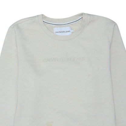 Calvin Klein Jeans Women's Beige Cotton Logo Sweatshirt L