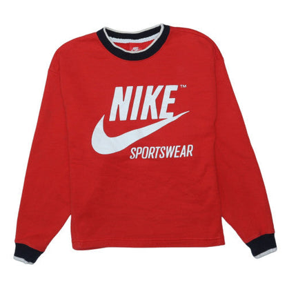 Nike Women Red Cotton Crew Neck Pullover Sweatshirt Size S