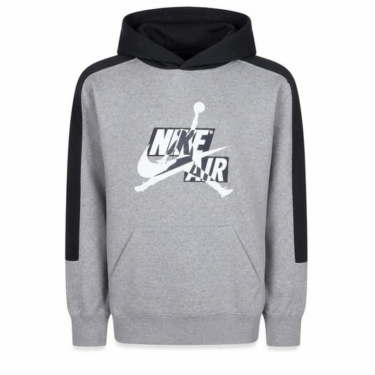 Front view of Nike Jordan boys’ grey & black hoodie xl 13-15 years pullover fleece sweatshirt