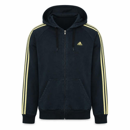 Front view of Adidas Men's Black Full Zip Hoodie, size M, Sports Fleece