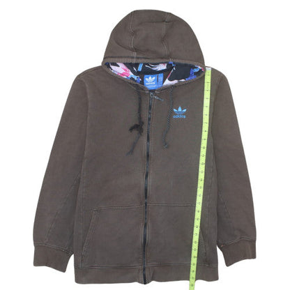 Adidas Womens Brown Full Zip Hoodie L Floral Lined Hood Casual