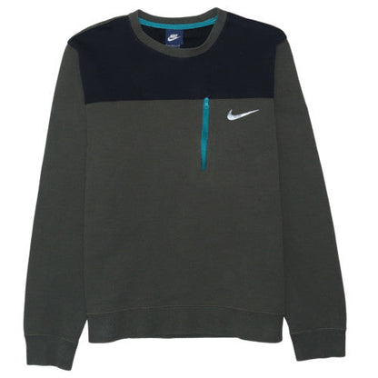 Nike Men's Green Crew Neck Zip Pocket Sweatshirt M