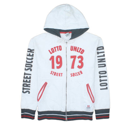 Lotto Men's White XL Full Zip Hoodie Street Soccer 1973 Graphic
