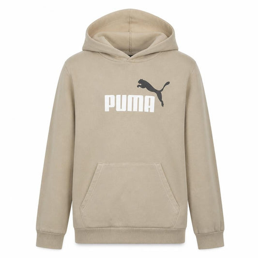 Front view of Puma boys’ beige pullover hoodie 15-16 years logo classic fleece sweatshirt