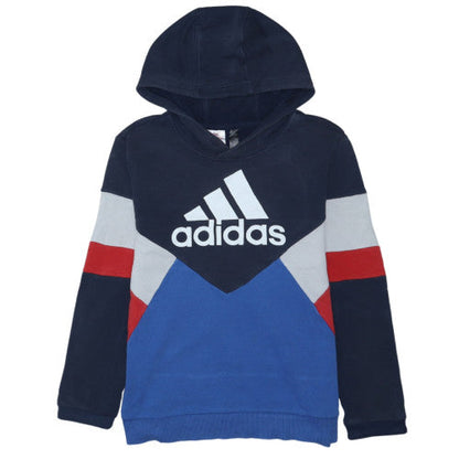 Adidas Boys Blue Colourblock Pullover Hoodie - Size 10 Years