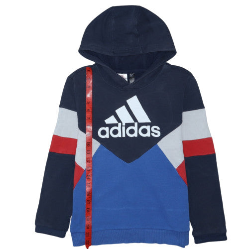 Adidas Boys Blue Colourblock Pullover Hoodie - Size 10 Years