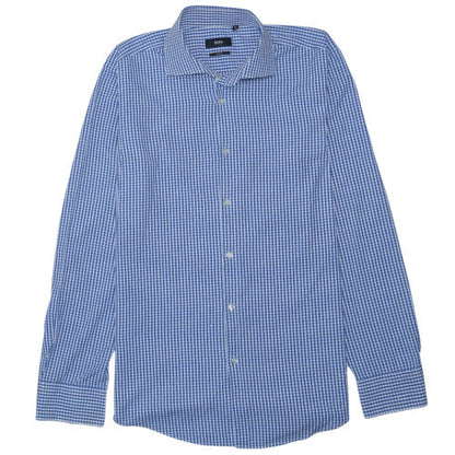 Hugo Boss Men's Blue Slim Fit Checked Long Sleeve Button-Up Shirt Size 40