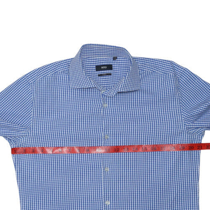 Hugo Boss Men's Blue Slim Fit Checked Long Sleeve Button-Up Shirt Size 40