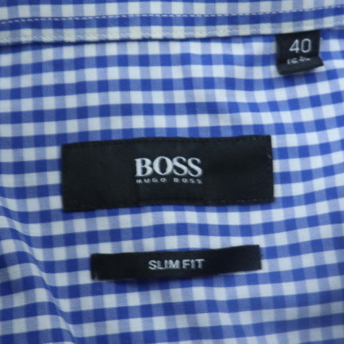 Hugo Boss Men's Blue Slim Fit Checked Long Sleeve Button-Up Shirt Size 40