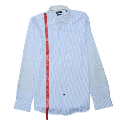Tommy Hilfiger Men’s Blue Striped Slim Fit Long Sleeve Shirt 15.5 40in