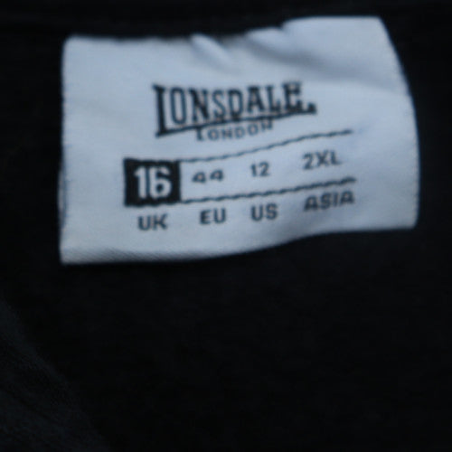 Lonsdale Women Black Full Zip Hoodie Size 16 Cotton Blend