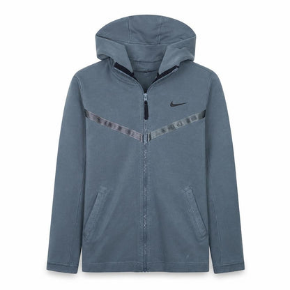 Front view of Nike boys’ grey full zip hoodie xl 158-170cm fleece lined activewear