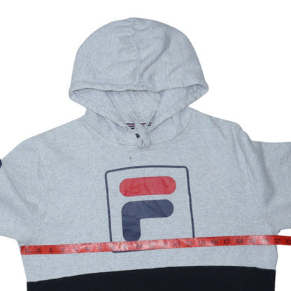 FILA Men's Grey Black Pullover Hoodie Small Logo Fleece Sweatshirt