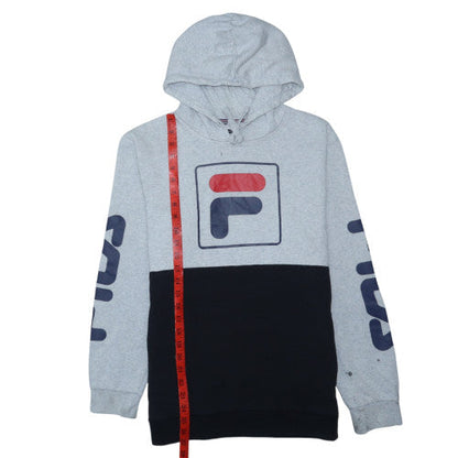 FILA Men's Grey Black Pullover Hoodie Small Logo Fleece Sweatshirt