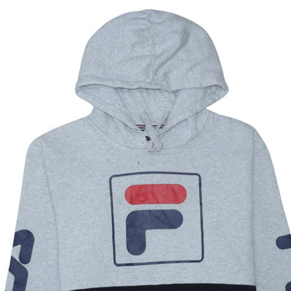 FILA Men's Grey Black Pullover Hoodie Small Logo Fleece Sweatshirt