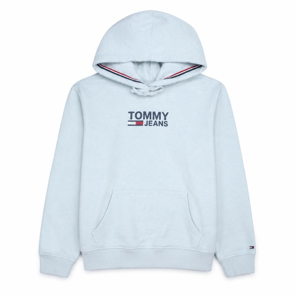 Tommy Jeans Men's White Pullover Hoodie M Logo Fleece Sweatshirt
