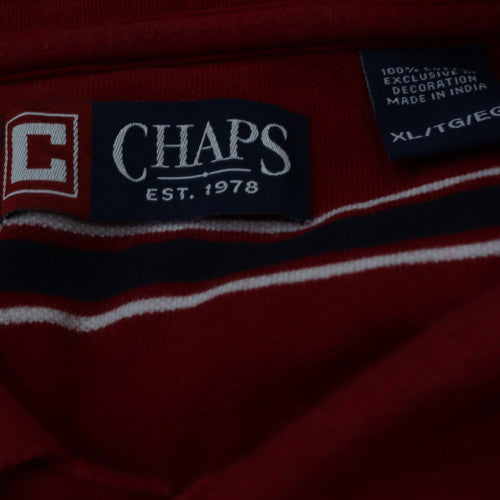 Chaps Men's Red Striped Cotton Polo Shirt XL Short Sleeve Classic Fit