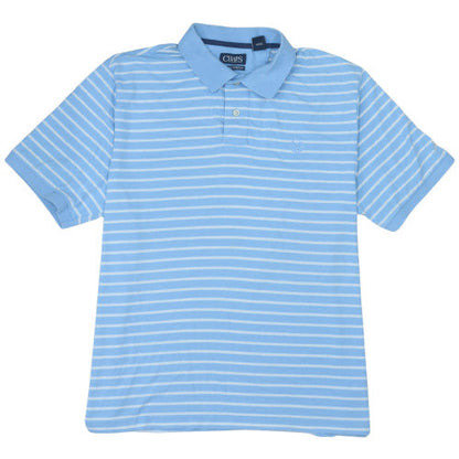 Chaps Men’s Blue Striped Polo Shirt L Cotton Blend Short Sleeve