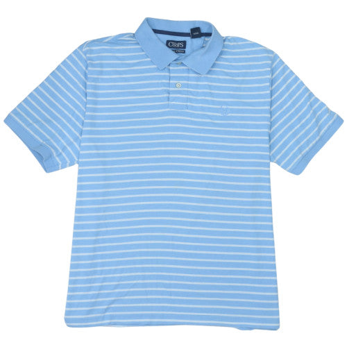 Chaps Men’s Blue Striped Polo Shirt L Cotton Blend Short Sleeve