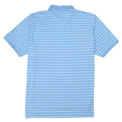 Chaps Men’s Blue Striped Polo Shirt L Cotton Blend Short Sleeve