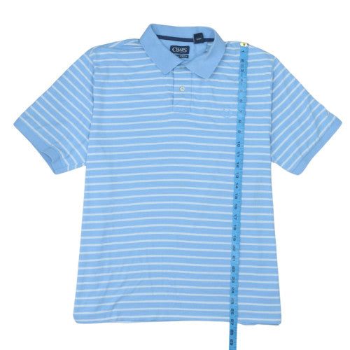 Chaps Men’s Blue Striped Polo Shirt L Cotton Blend Short Sleeve