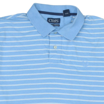 Chaps Men’s Blue Striped Polo Shirt L Cotton Blend Short Sleeve