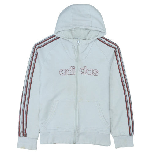 Adidas Women White Full Zip Hoodie L Logo Hooded Sweatshirt