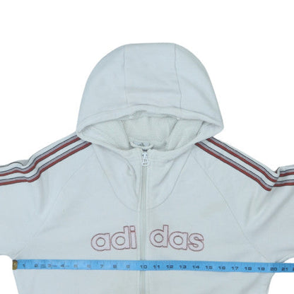 Adidas Women White Full Zip Hoodie L Logo Hooded Sweatshirt
