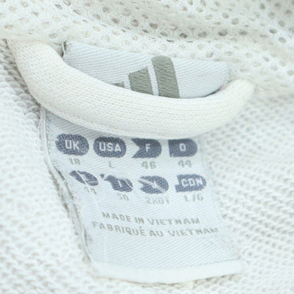 Adidas Women White Full Zip Hoodie L Logo Hooded Sweatshirt