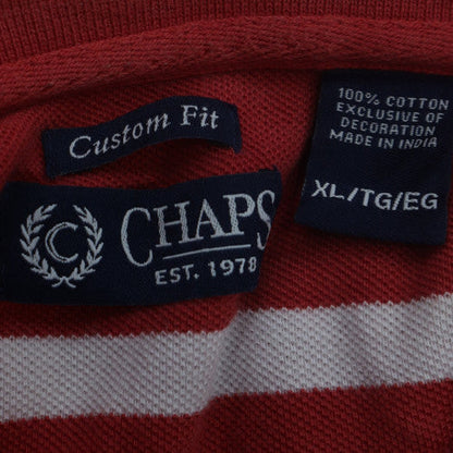Chaps Men's Red Striped Classic Fit Polo Shirt XL