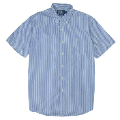 Ralph Lauren Men's Blue Striped Short Sleeve Button-Up Shirt L