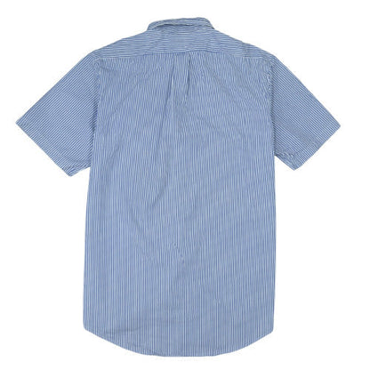Ralph Lauren Men's Blue Striped Short Sleeve Button-Up Shirt L