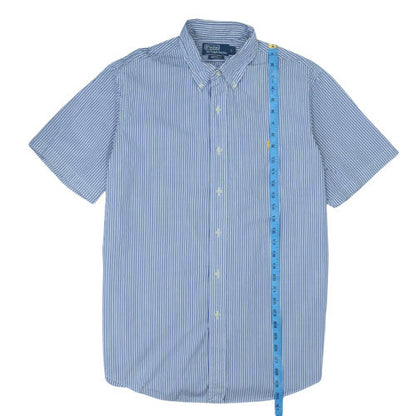 Ralph Lauren Men's Blue Striped Short Sleeve Button-Up Shirt L