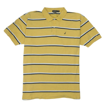 Nautica Men’s Yellow Striped 2XL Polo Shirt Cotton Collared Top