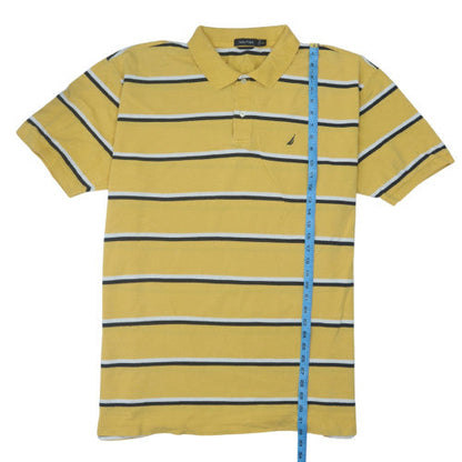 Nautica Men’s Yellow Striped 2XL Polo Shirt Cotton Collared Top