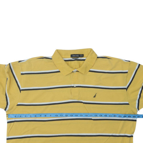 Nautica Men’s Yellow Striped 2XL Polo Shirt Cotton Collared Top