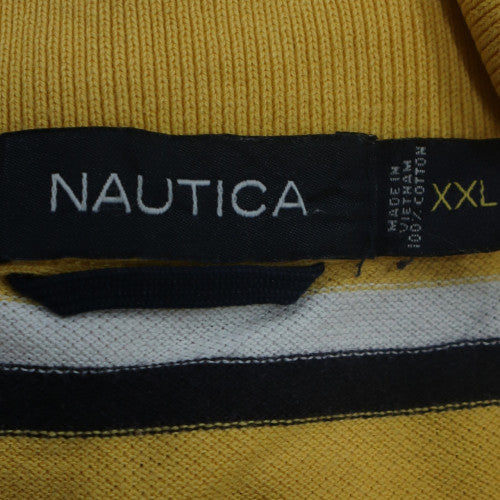 Nautica Men’s Yellow Striped 2XL Polo Shirt Cotton Collared Top
