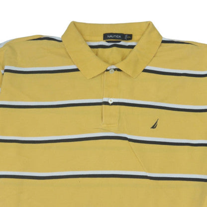 Nautica Men’s Yellow Striped 2XL Polo Shirt Cotton Collared Top