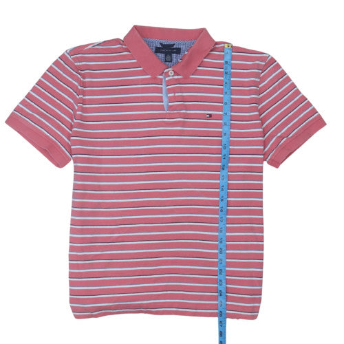 Tommy Hilfiger Men's Pink Striped Polo Shirt XL Cotton Casual