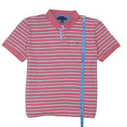 Tommy Hilfiger Men's Pink Striped Polo Shirt XL Cotton Casual