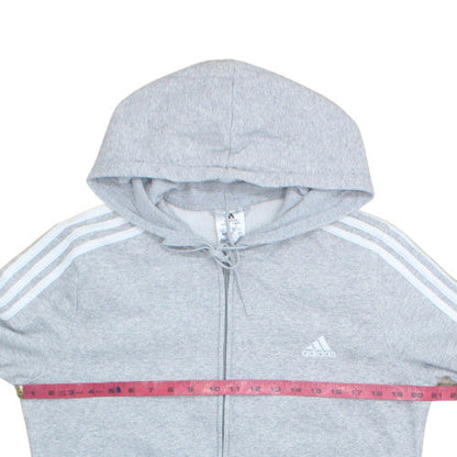 Adidas Women Grey Full Zip Hoodie L Hooded Sweatshirt Casual