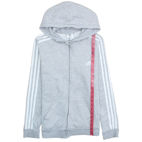 Adidas Women Grey Full Zip Hoodie L Hooded Sweatshirt Casual