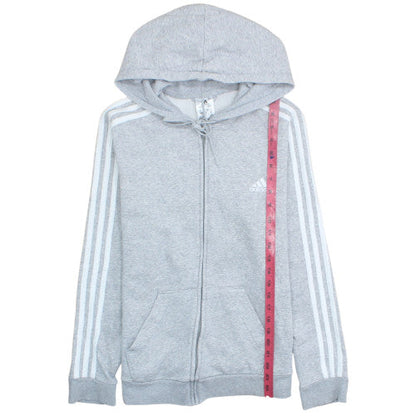 Adidas Women Grey Full Zip Hoodie L Hooded Sweatshirt Casual