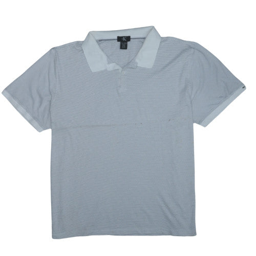 Calvin Klein Men's Light Blue Striped Cotton Polo Shirt XXL